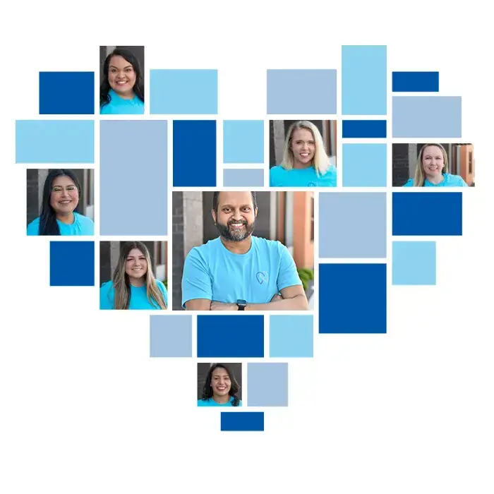 Pictures of the team in a heart shape
